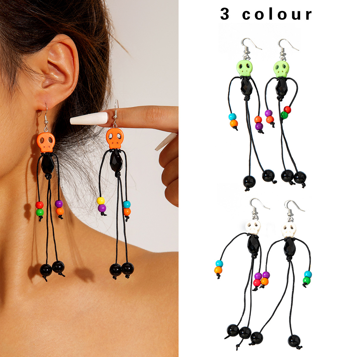 Wholesale Tassel Beaded Ghost Head Long Earrings