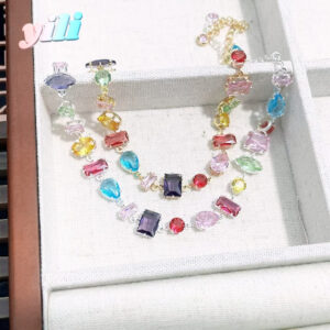 Wholesale Popular European and American Fashion Colorful Zircon Full Diamond Light Luxury Bracelet Women's Tourmaline Light Luxury Candy Bracelet Fresh Bracelet