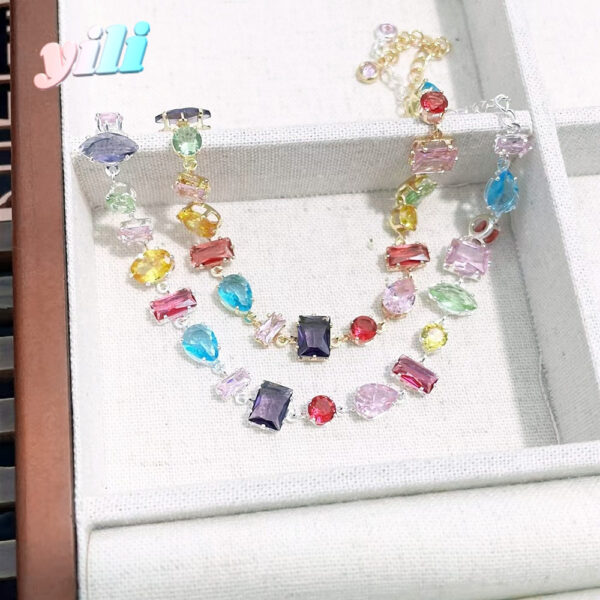 Wholesale Popular European and American Fashion Colorful Zircon Full Diamond Light Luxury Bracelet Women's Tourmaline Light Luxury Candy Bracelet Fresh Bracelet