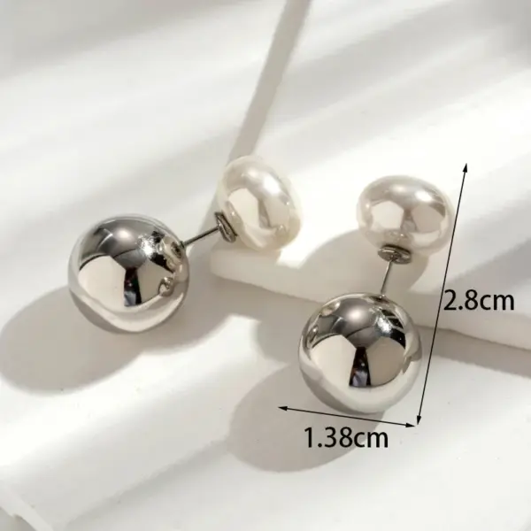 PVD Coated Geometric Round Pearl 304 Stainless Steel French Style Simple Style Korean Style Waterproof Non Tarnish Earrings