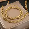 Wholesale 304 Stainless Steel Solid Color PVD Coated 18K Real Gold Plated Simple Style Waterproof Non Tarnish Gold Jewelry Set