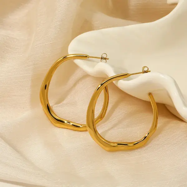 PVD Coated Real Gold Plated 16K White Plating Solid Color 304 Stainless Steel Simple Style Waterproof Non Tarnish Hoop Earrings