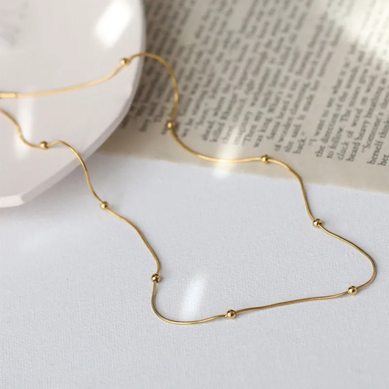 Wholesale 304 Stainless Steel Solid Color PVD Coated 18K Gold Plated Real Gold Plated IG Style Simple Style Waterproof Non Tarnish Plating Gold Neckla