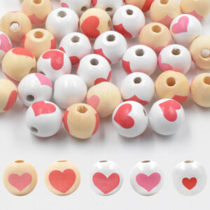 Wholesale Valentine's Day Series: Wooden Printed Peach Heart Beads