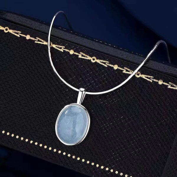 Wholesale S925 Aquamarine Pendant Sterling Silver Necklace Women's High-End Non-Fading Summer Ins Versatile Accessible Luxury Niche Jewelry