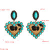 Wholesale Amazon fashion explosions earrings Europe and the United States creative leopard fabric inlaid turquoise love exaggerated niche ear jewelry