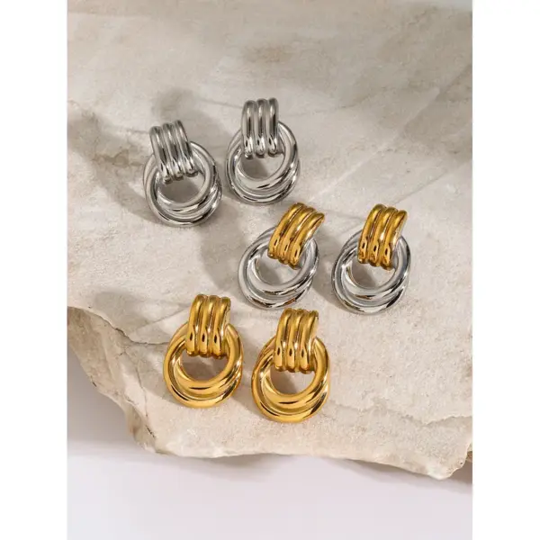 Wholesale 304 Stainless Steel Geometric Solid Color PVD Coated 18K Real Gold Plated Real Gold Plated 18K Gold IG Style Waterproof Non Tarnish Plating Gold Drop Earrings