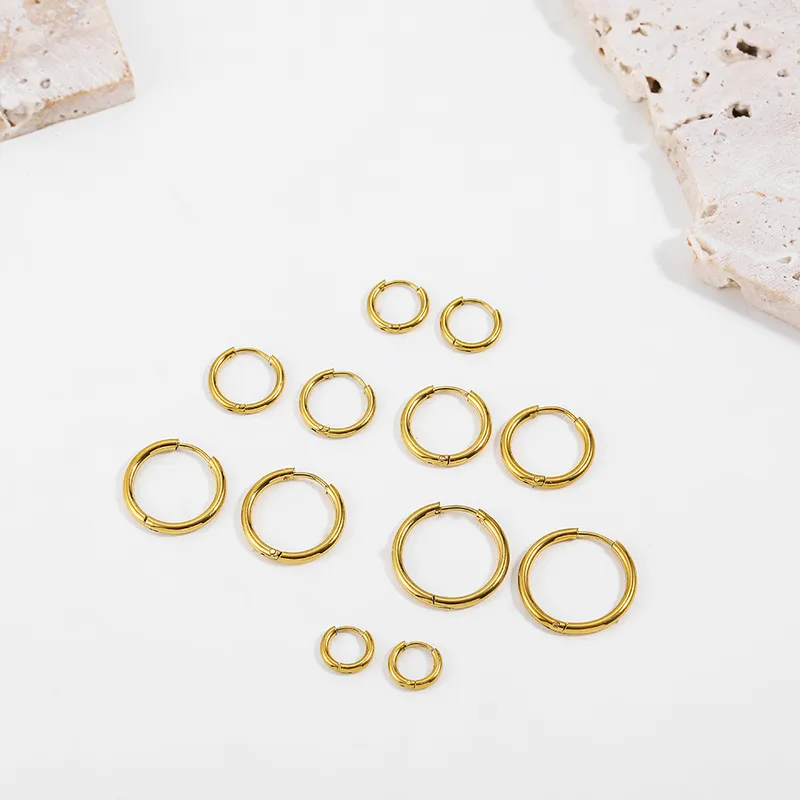 Wholesale 201 Stainless Steel Solid Color Water Plating 18K Real Gold Plated Simple Style Plating Hoop Earrings