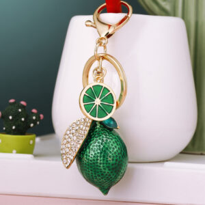 Wholesale New creative alloy rhinestone simulation fruit lemon car key chain bag pendant couple key chain gift