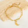 IG Style Basic Geometric Sun Moon 304 Stainless Steel 18K Gold Plated Paperclip Chain Bracelets In Bulk
