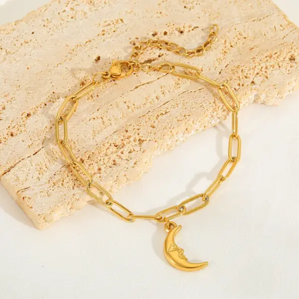 IG Style Basic Geometric Sun Moon 304 Stainless Steel 18K Gold Plated Paperclip Chain Bracelets In Bulk