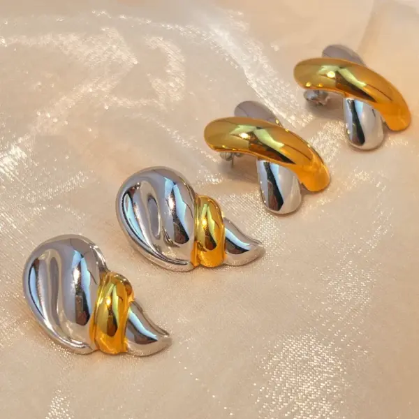 Wholesale PVD Coated Real Gold Plated 18K Gold Geometric 304 Stainless Steel Elegant Luxurious Waterproof Non Tarnish Ear Studs