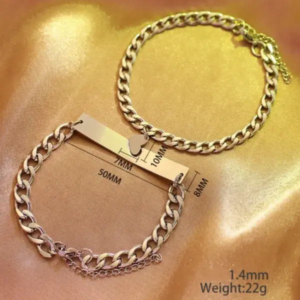 Wholesale Romantic Simple Style Heart Shape Rectangle Titanium Steel Cuban Link Chain Curb Chain Bracelets In Bulk