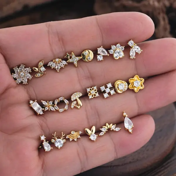 Wholesale Stainless Steel Micro-Set Zirconia Ear Studs Simple Piercing Jewelry Punk Style Unisex Animal Zodiac Heart Pattern Earrings
