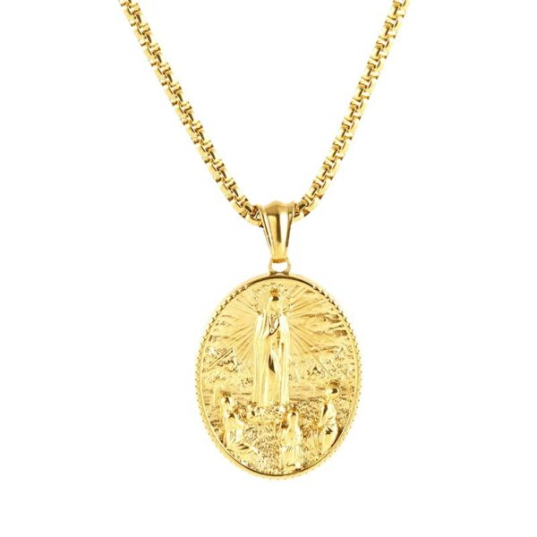 Wholesale Retro 3D Embossed Madonna Pendant Men's 18K Stainless Steel Necklace Jewelry