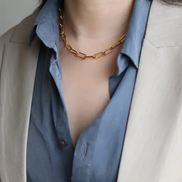 Wholesale PVD Coated Real Gold Plated 18K Gold Geometric 304 Stainless Steel Fashion Waterproof Non Tarnish 304 Stainless Steel Necklace
