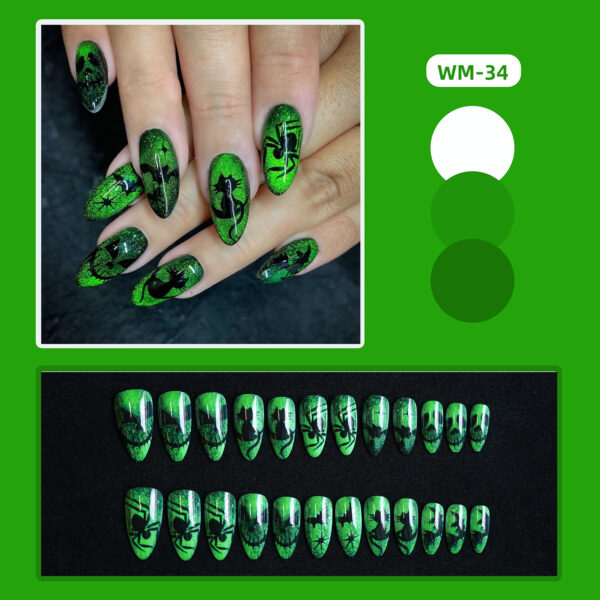 oly-fb82d62300dd5b6f13f468875225558e Wholesale Halloween fluorescent green devil almond false nails wear nail tips