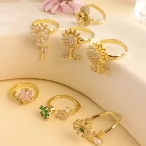 Wholesale Jewelry Elegant Flower Titanium Steel Zircon Open Rings