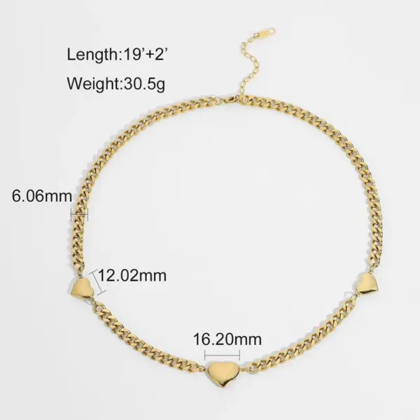 Wholesale Fashion Heart 14k Gold Stainless Steel Necklace
