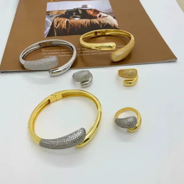 Wholesale Jewelry IG Style Water Droplets Copper Zircon 18K Gold Plated Mixed Metal Plating Inlay Rings Bracelets