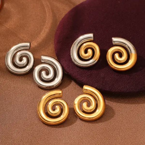 Wholesale PVD Coated Real Gold Plated 18K Gold Spiral Stainless Steel Simple Style Waterproof Non Tarnish Ear Studs