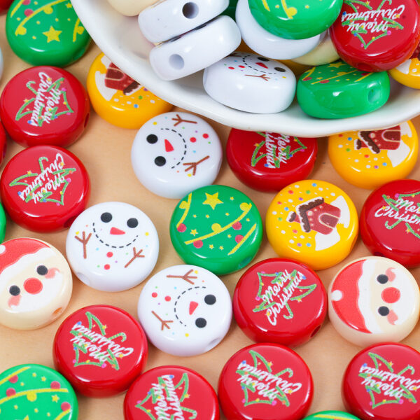 Wholesale 10pcs Christmas Series Printed Acrylic Disc Beads