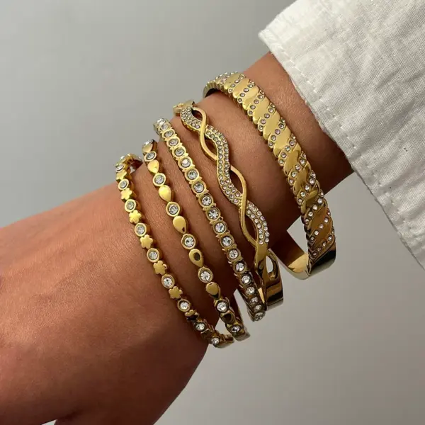 Elegant Simple Stainless Steel 18K Gold Embedded Zircon Flower Waterdrop Bracelet Luxury Jewelry Accessories For Women