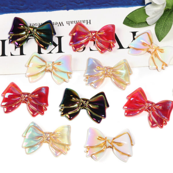 Wholesale Acrylic Fine Flash Gold Bow Beaded Double Tie Beads Mobile Phone Chain Keychain DIY Jewelry Accessories
