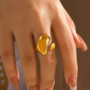 Wholesale Ion Plating (IP) 18K Gold Plated Irregular 304 Stainless Steel Simple Style IG Style Waterproof Non Tarnish Open Rings