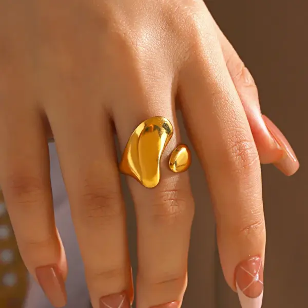 Wholesale Ion Plating (IP) 18K Gold Plated Irregular 304 Stainless Steel Simple Style IG Style Waterproof Non Tarnish Open Rings