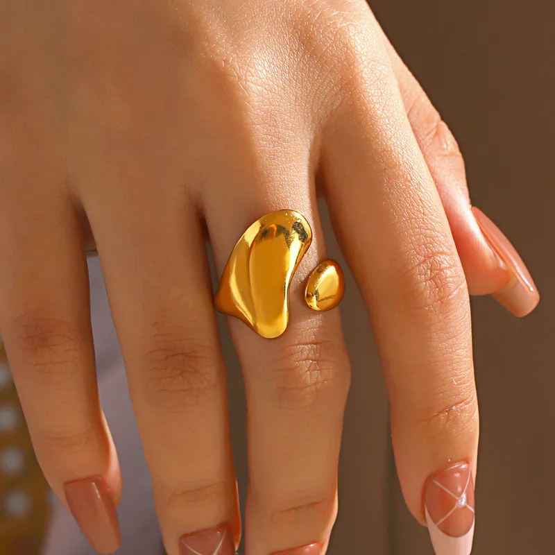 Wholesale Ion Plating (IP) 18K Gold Plated Irregular 304 Stainless Steel Simple Style IG Style Waterproof Non Tarnish Open Rings