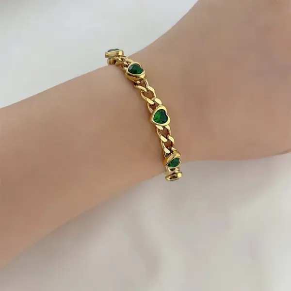 Wholesale Fashion Heart Shape 304 Stainless Steel 16K Gold Plated White Gold Plated Gold Plated Zircon Stainless Steel Bracelets In Bulk
