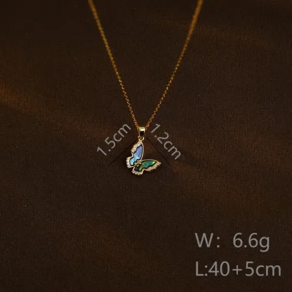 304 Stainless Steel Heart Shape Flower Butterfly PVD Coated Zircon Abalone Shell 18K Gold Plated Simple Style Commute Inlay Gold Pendant Necklace