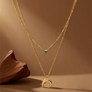 X0379-Double Moon-Necklace- Gold