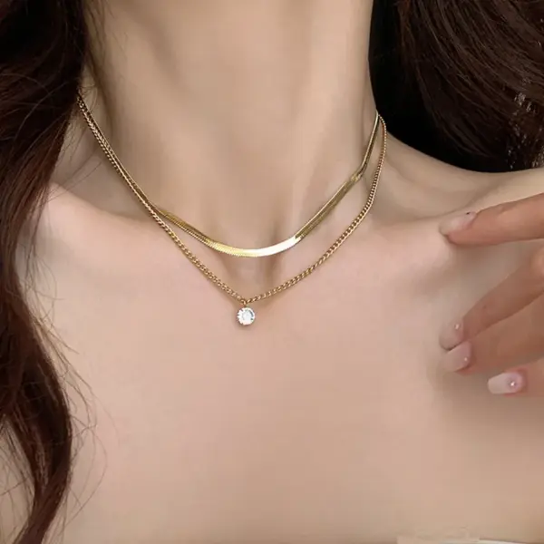 Wholesale Fashion Geometric Titanium Steel Inlay Zircon Necklace 1 Piece