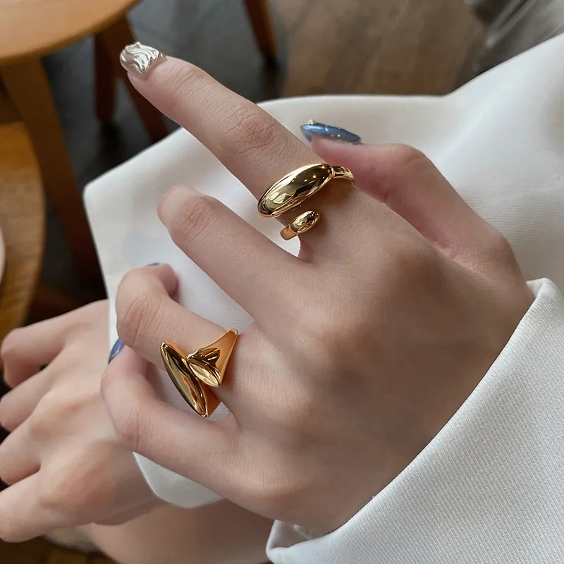 Wholesale Irregular Geometric Copper Sier Plated Adjustable Ring Rings