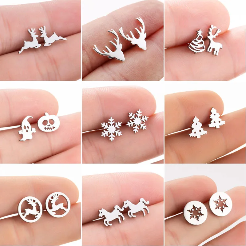 Wholesale PVD Coated Real Gold Plated Deer Titanium Steel Fashion Waterproof Non Tarnish Ear Studs