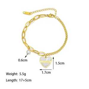 【XKB2075】Heart Pearl Bracelet / Gold