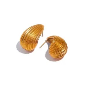【XKE0034】Striped Water Drop Earrings / Gold