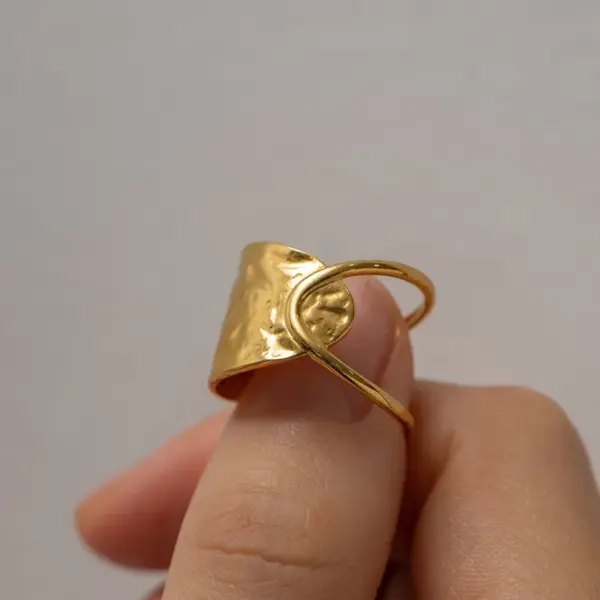 304 Stainless Steel Geometric PVD Coated Stone-Free 18K Gold Plated Retro Plating Gold Open Ring