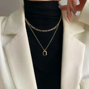4 Gold# Double Square Necklace