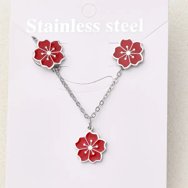 Wholesale Jewelry Casual Basic Vacation Simple Flower 304 Stainless Steel 18K Gold Plated Polishing Enamel Plating Jewelry Set