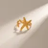 PVD Coated Real Gold Plated Starfish 304 Stainless Steel IG Style Waterproof Non Tarnish Open Rings