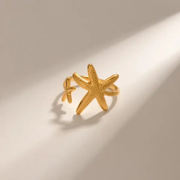 PVD Coated Real Gold Plated Starfish 304 Stainless Steel IG Style Waterproof Non Tarnish Open Rings