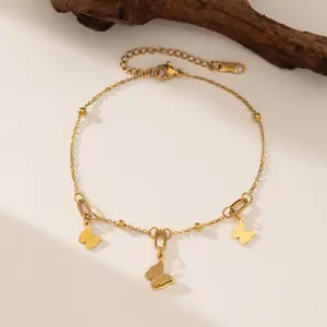 Qyb5058 Three Butterfly Anklet / Gold
