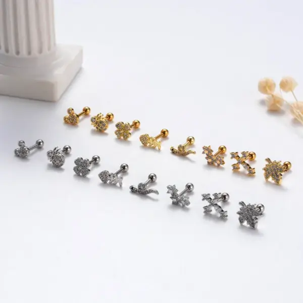 1 Piece Halloween Sweet Simple Style Cross Snake Spider Plating Inlay Copper Zircon Cartilage Earrings