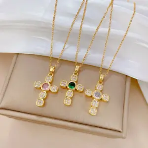 Wholesale Electroplating Golden Plated Cross Titanium Steel Copper Exaggerated Titanium Steel Pendant Necklace