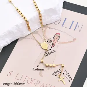 Saint Benedict Exorcist Oval Cross Square Necklace (Gold) / Length:360mm / 1 Strand/Package