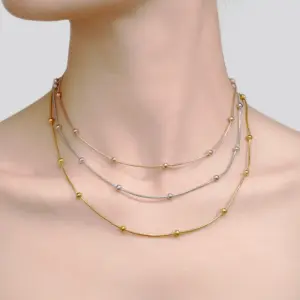 Three-Layer Ball Bead Chain (Gold-Steel-Rose Gold)