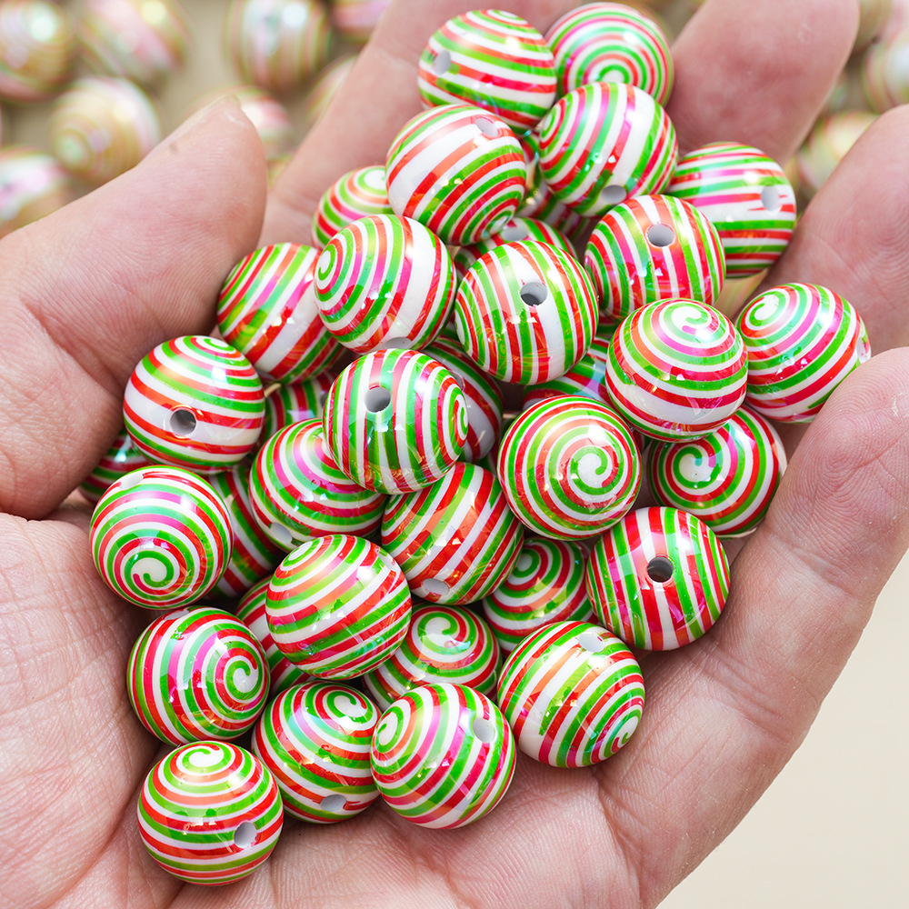 Wholesale Round Beads 16mm Christmas Series Acrylic Candy Thread Printing DIY Beads